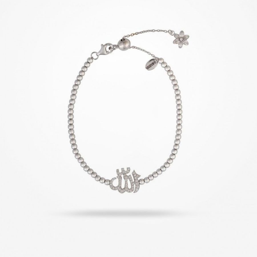 8mm Lily “Name Of God” Spiritual Bracelet, Diamond, White Gold 18k