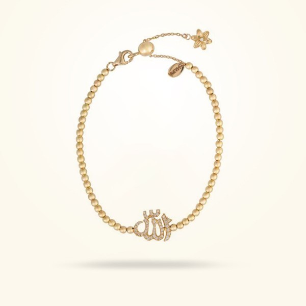 MARVVA - 8mm Lily “Name Of God” Spiritual Bracelet, Diamond, Yellow Gold 18k