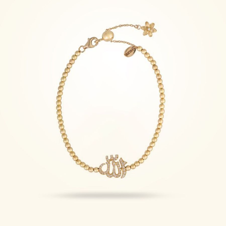 8mm Lily “Name Of God” Spiritual Bracelet, Diamond, Yellow Gold 18k