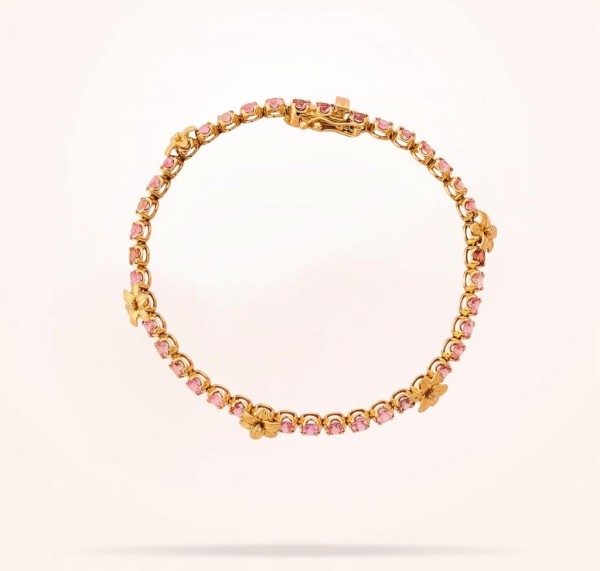 MARVVA - 8mm Lily Bracelet, Pink Sapphire Stones, Rose Gold 18k.