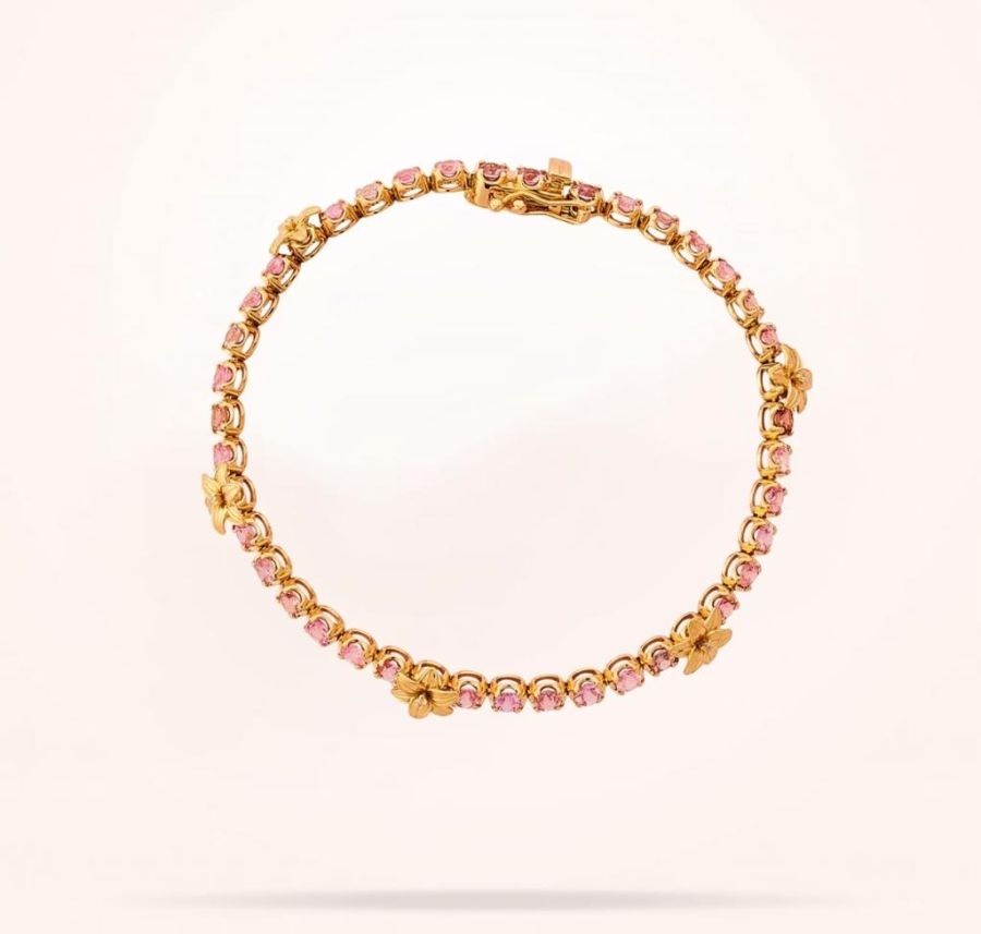 8mm Lily Bracelet, Pink Sapphire Stones, Rose Gold 18k.