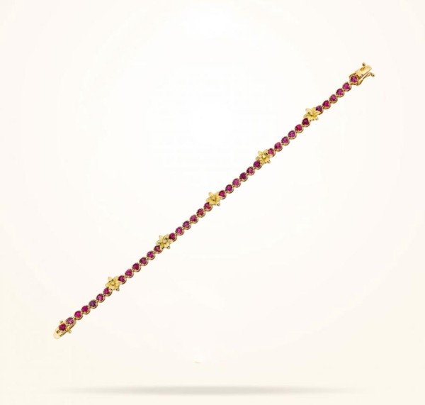 8mm Lily Bracelet, Ruby Stones, Diamond, Yellow Gold 18k. - Thumbnail