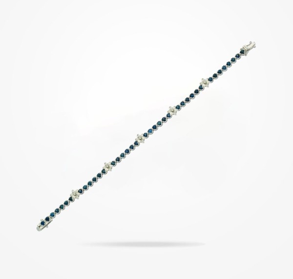 8mm Lily Bracelet, Sapphire Stones, Diamond, White Gold 18k. - Thumbnail