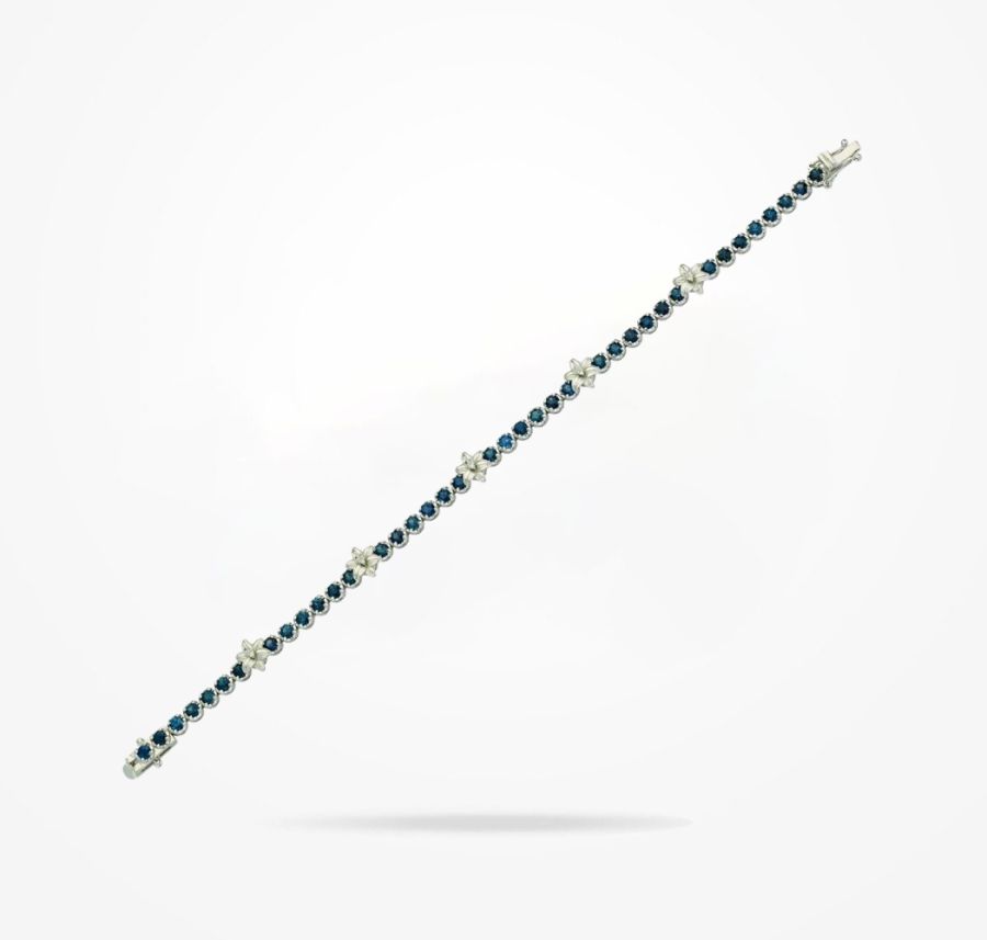 8mm Lily Bracelet, Sapphire Stones, Diamond, White Gold 18k.