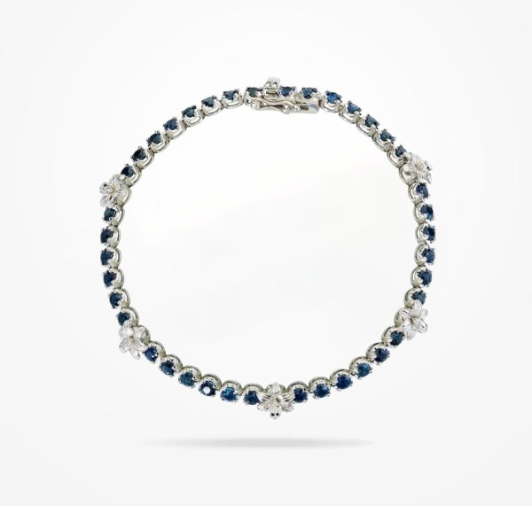 8mm Lily Bracelet, Sapphire Stones, Diamond, White Gold 18k. - Thumbnail