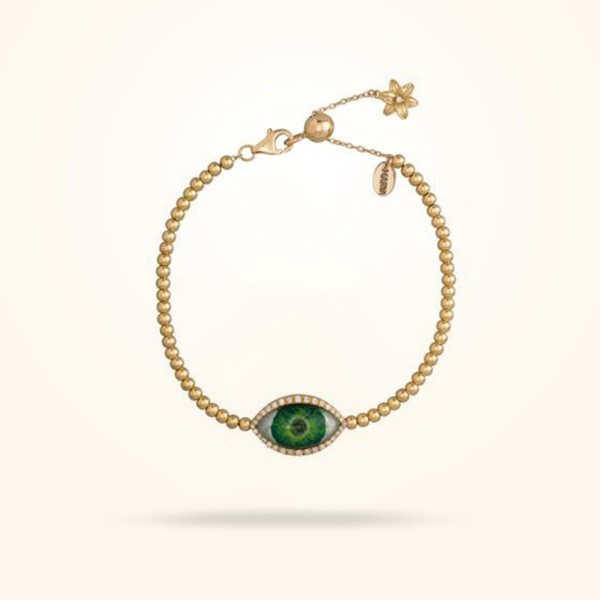 MARVVA - 8mm Lily Evil Eye Bracalet, Diamond, Yellow Gold 18k.