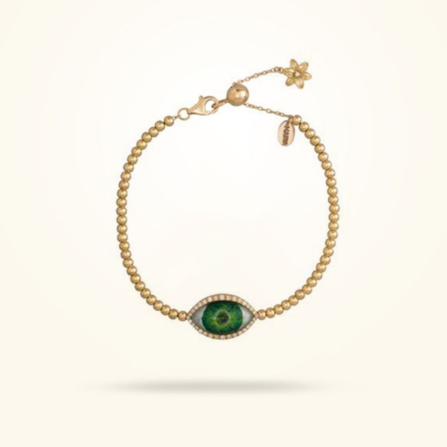 8mm Lily Evil Eye Bracalet, Diamond, Yellow Gold 18k.