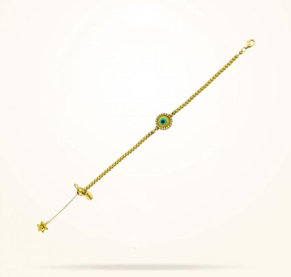 8mm Lily Evil Eye Bracelet, Diamond, Yellow Gold 18k. - Thumbnail