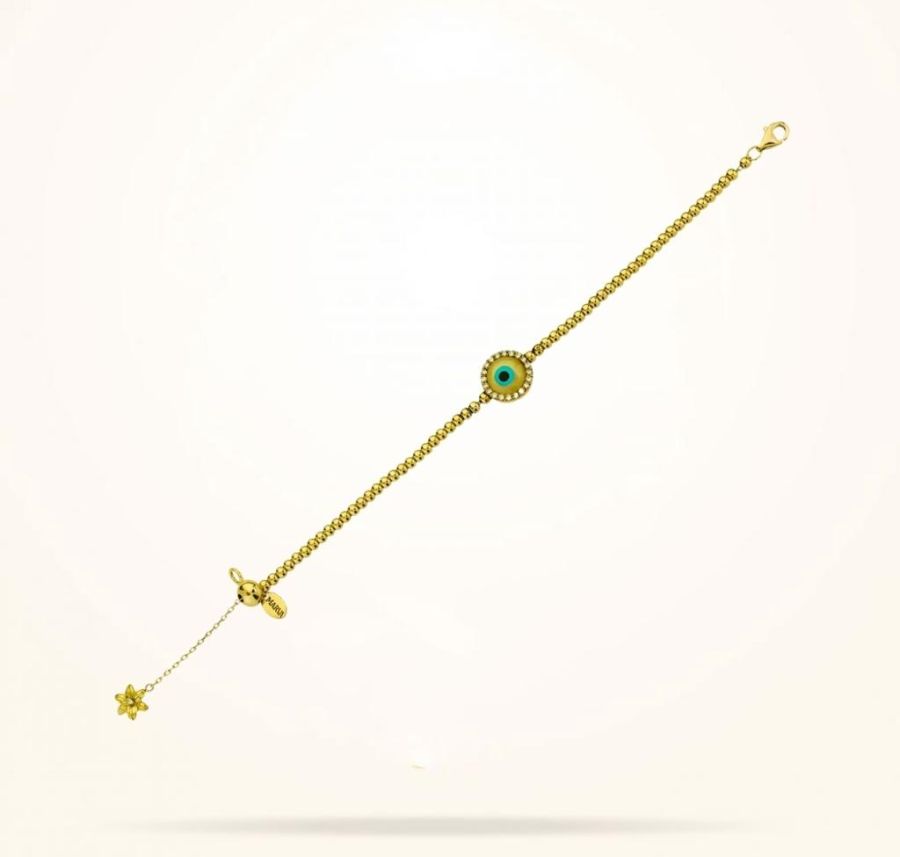 8mm Lily Evil Eye Bracelet, Diamond, Yellow Gold 18k.