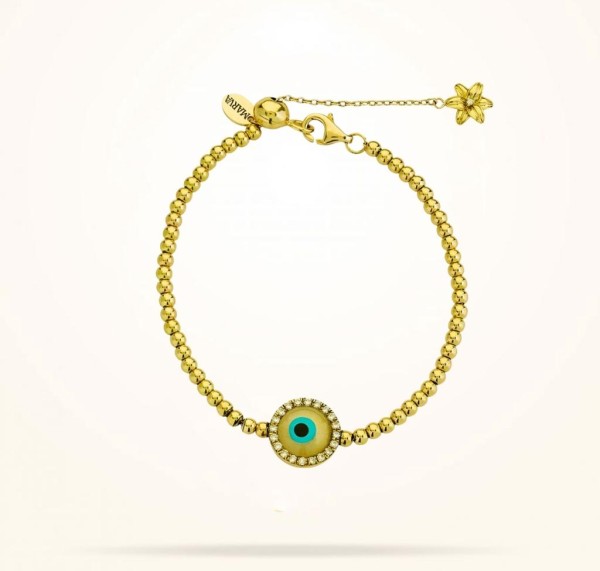 MARVVA - 8mm Lily Evil Eye Bracelet, Diamond, Yellow Gold 18k.