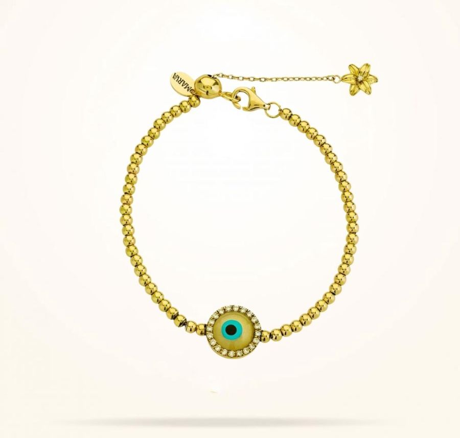 8mm Lily Evil Eye Bracelet, Diamond, Yellow Gold 18k.