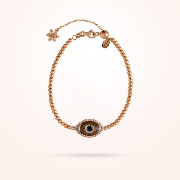 MARVVA - 8mm Lily Evil Eye Bracelet, Diamond, Rose Gold 18k.