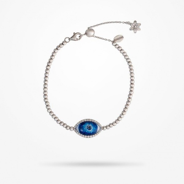 MARVVA - 8mm Lily Evil Eye Bracelet, Diamond, White Gold 18k.