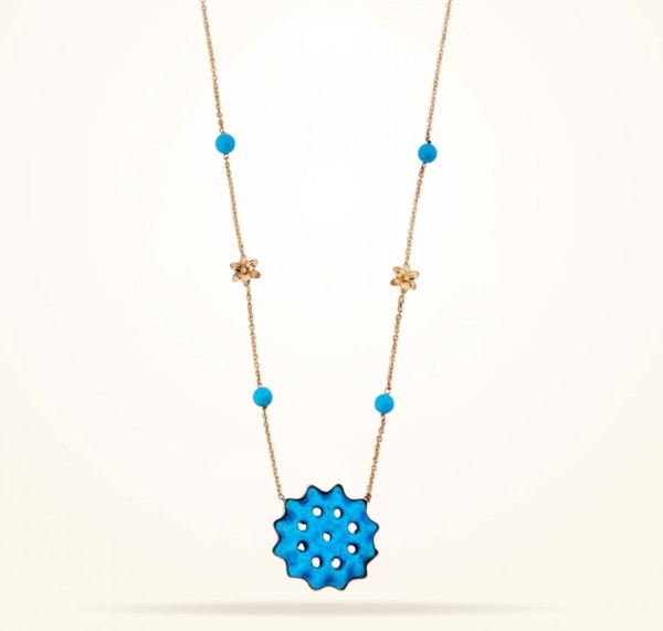 MARVVA - 8mm Lily Necklace, Evil Eye Stone, Diamond, Yellow Gold 18k.