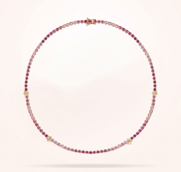MARVVA - 8mm Lily Necklace, Pink Sapphire Stones, Ruby Stones, Diamond, Rose Gold 18k.
