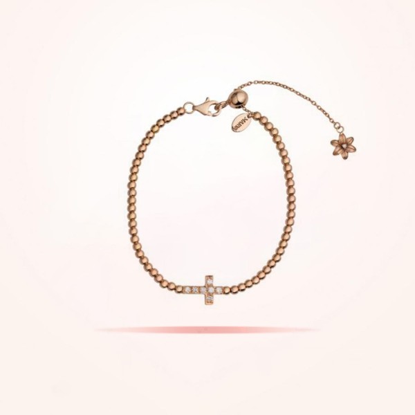 MARVVA - 8mm Lily “Cross” Spiritual Bracelet, Diamond, Rose Gold 18k