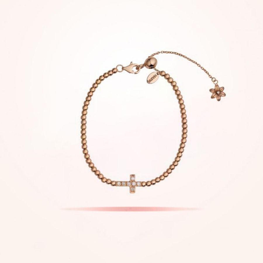 8mm Lily “Cross” Spiritual Bracelet, Diamond, Rose Gold 18k