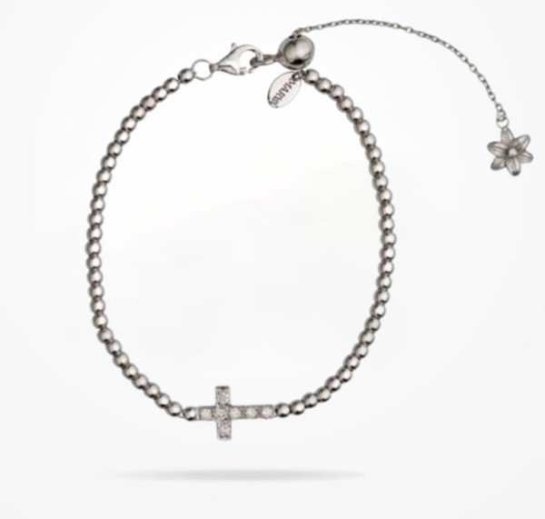MARVVA - 8mm Lily “Cross” Spiritual Bracelet, Diamond, White Gold 18k