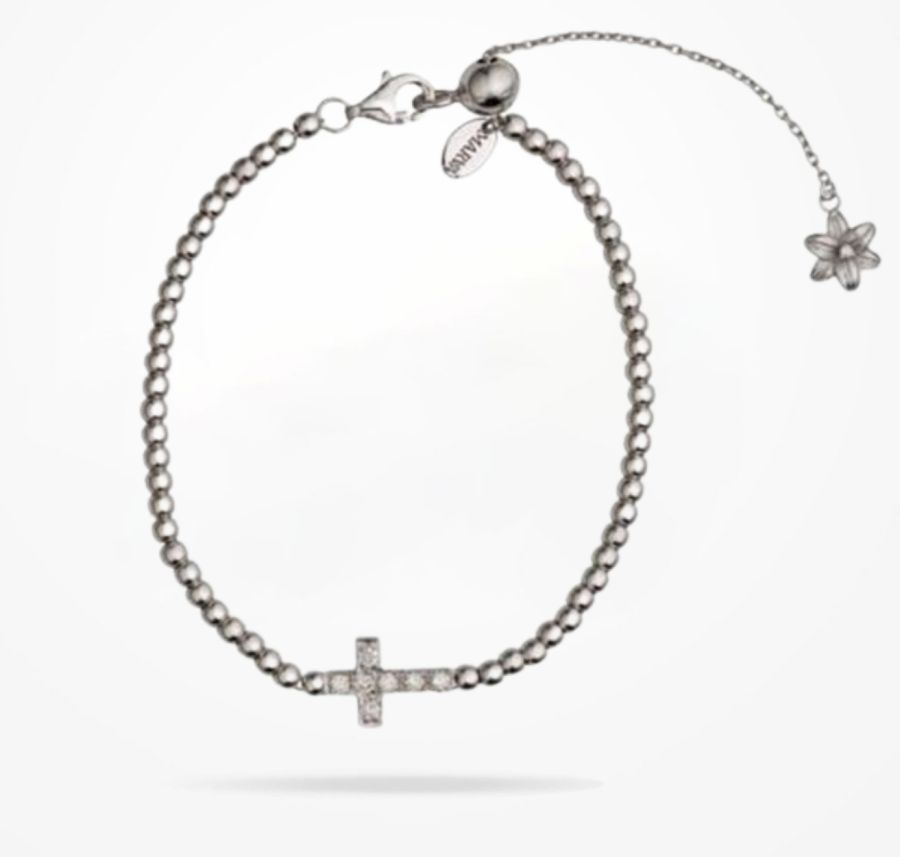 8mm Lily “Cross” Spiritual Bracelet, Diamond, White Gold 18k