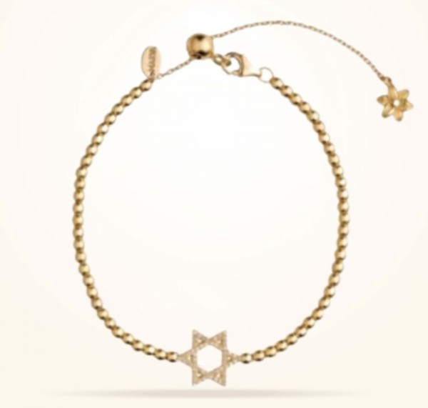 MARVVA - 8mm Lily “Star of David” Spiritual Bracelet, Diamond, Yellow Gold 18k