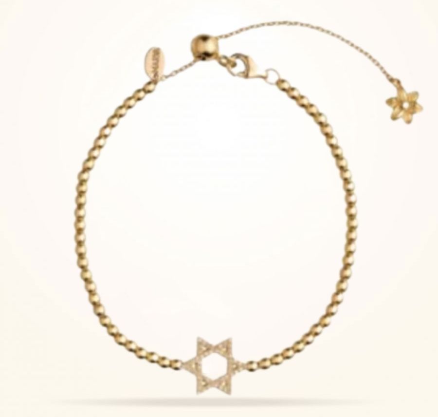 8mm Lily “Star of David” Spiritual Bracelet, Diamond, Yellow Gold 18k