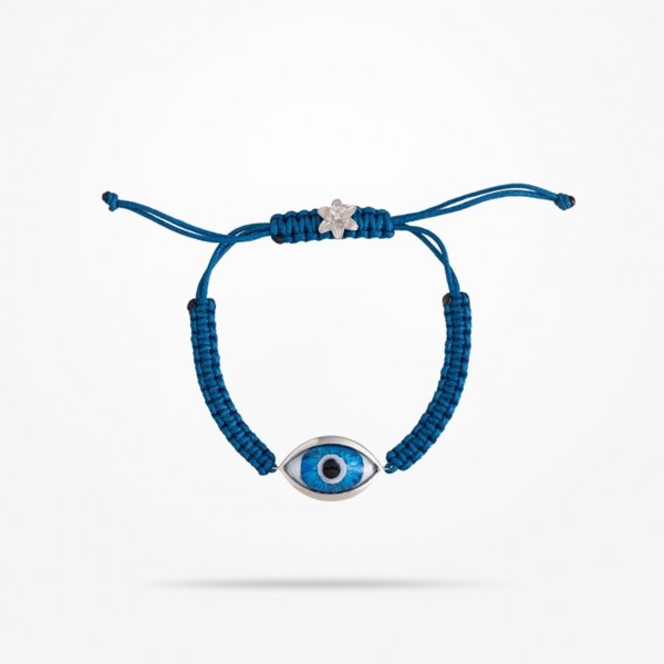 MARVVA - 8mm Lily Urban Bracelet, Blue Evil Eye, Diamonds, White Gold 18k