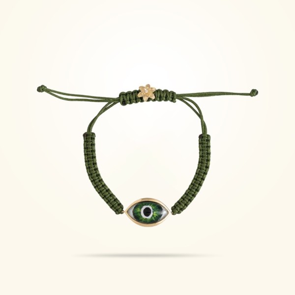 MARVVA - 8mm Lily Urban Bracelet, Green Evil Eye, Diamond, Yellow Gold 18k