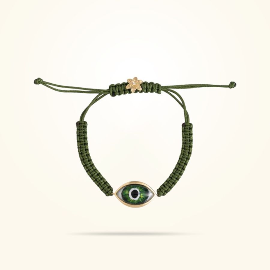 8mm Lily Urban Bracelet, Green Evil Eye, Diamond, Yellow Gold 18k