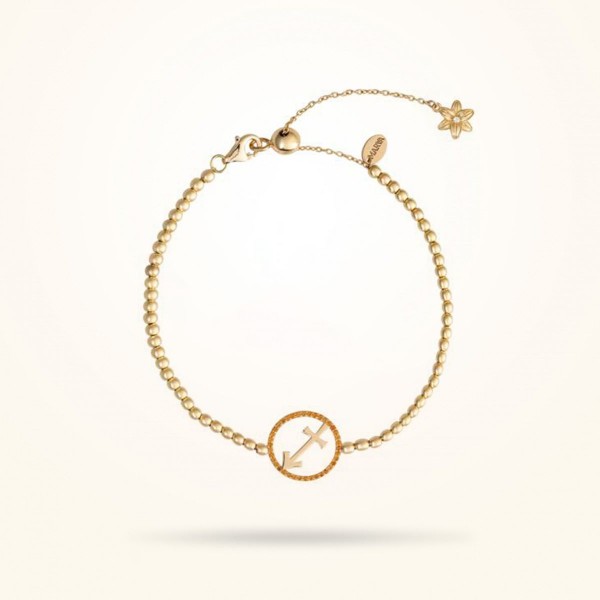 MARVVA - 8mm Lily Zodiac Sagittarius Bracelet, Topaz Stones, Diamond, Yellow Gold 18k.