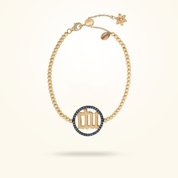 MARVVA - 8mm Lily Zodiac Virgo Bracelet, Sapphire Stones, Diamond, Yellow Gold 18k.