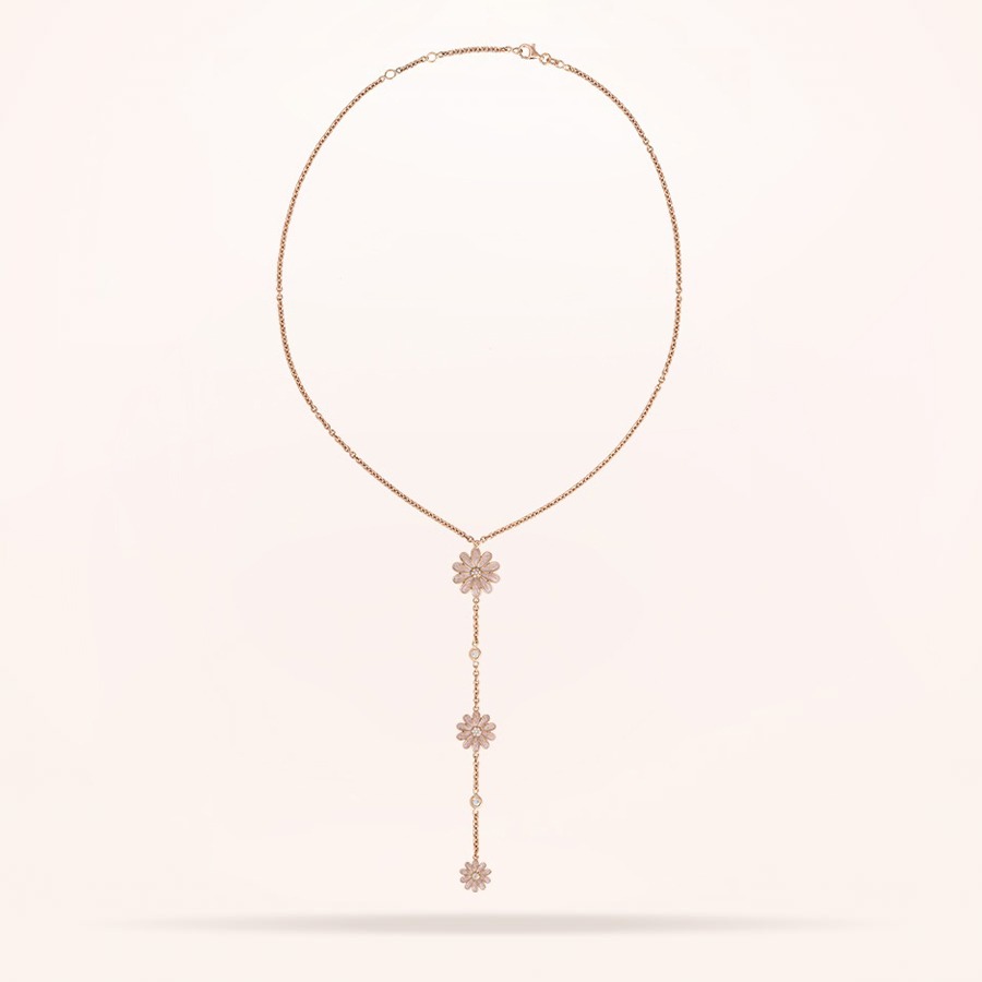 Elegance Daisy Pendant, Pink Mother of Pearls Enamel, Diamond, Rose Gold 18k