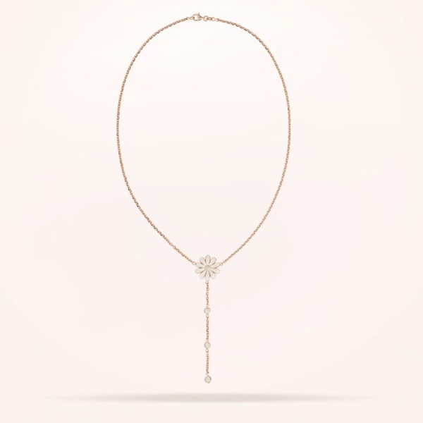 MARVVA - Elegance Daisy Pendant, White Enamel, Diamond, Rose Gold 18k