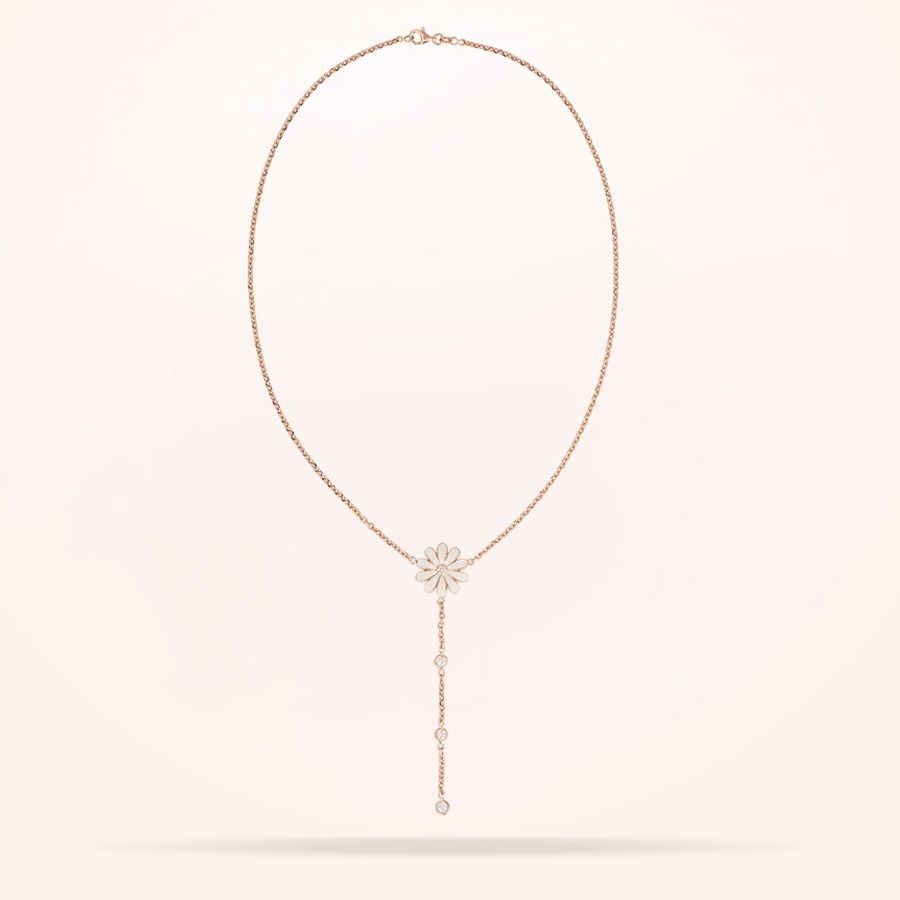 Elegance Daisy Pendant, White Enamel, Diamond, Rose Gold 18k