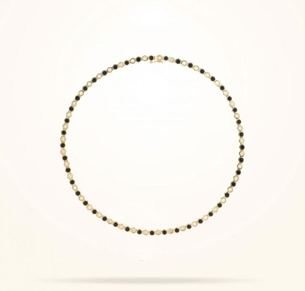 MARVVA - Honeybee Necklace, Diamond, Black Enamel, Yellow Gold 18k.