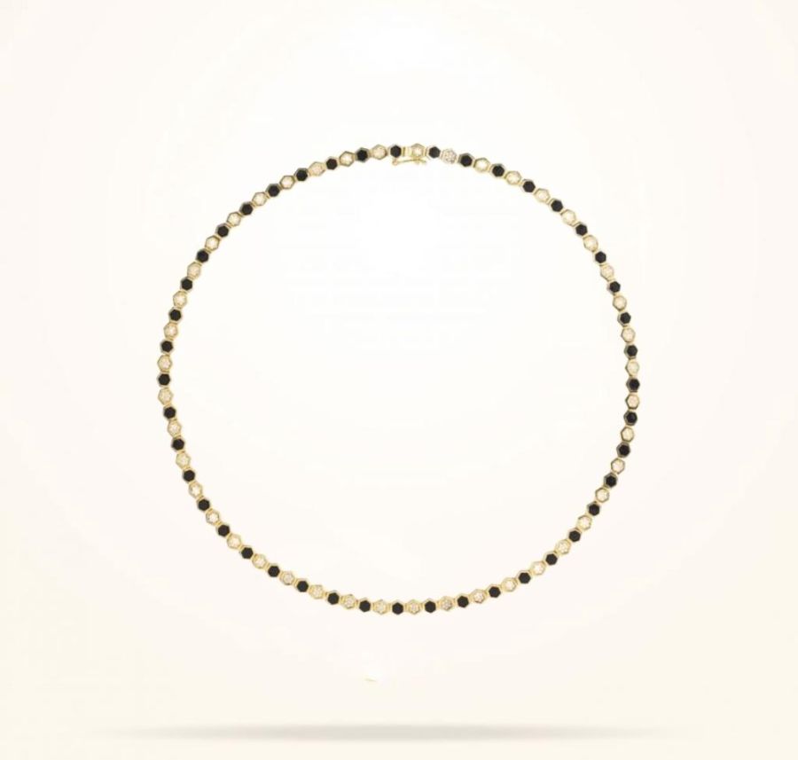 Honeybee Necklace, Diamond, Black Enamel, Yellow Gold 18k.