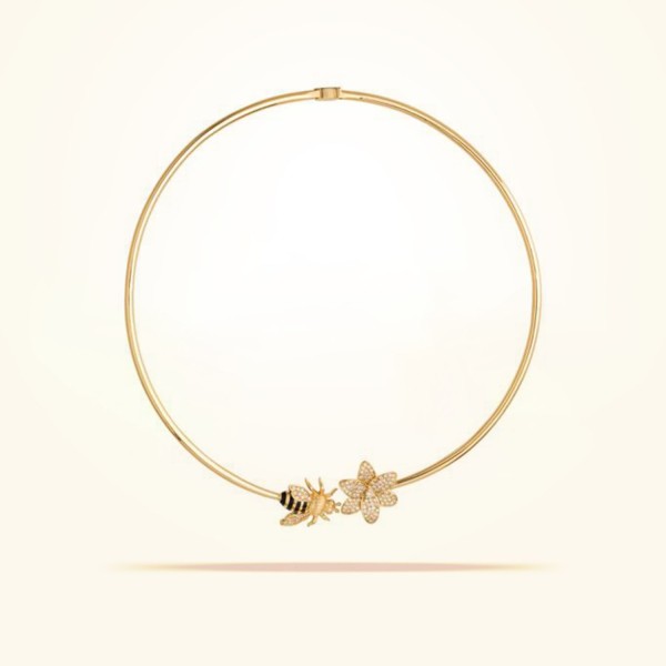 MARVVA - Large Sized Honeybee Necklace, Diamond, Yellow Gold 18k