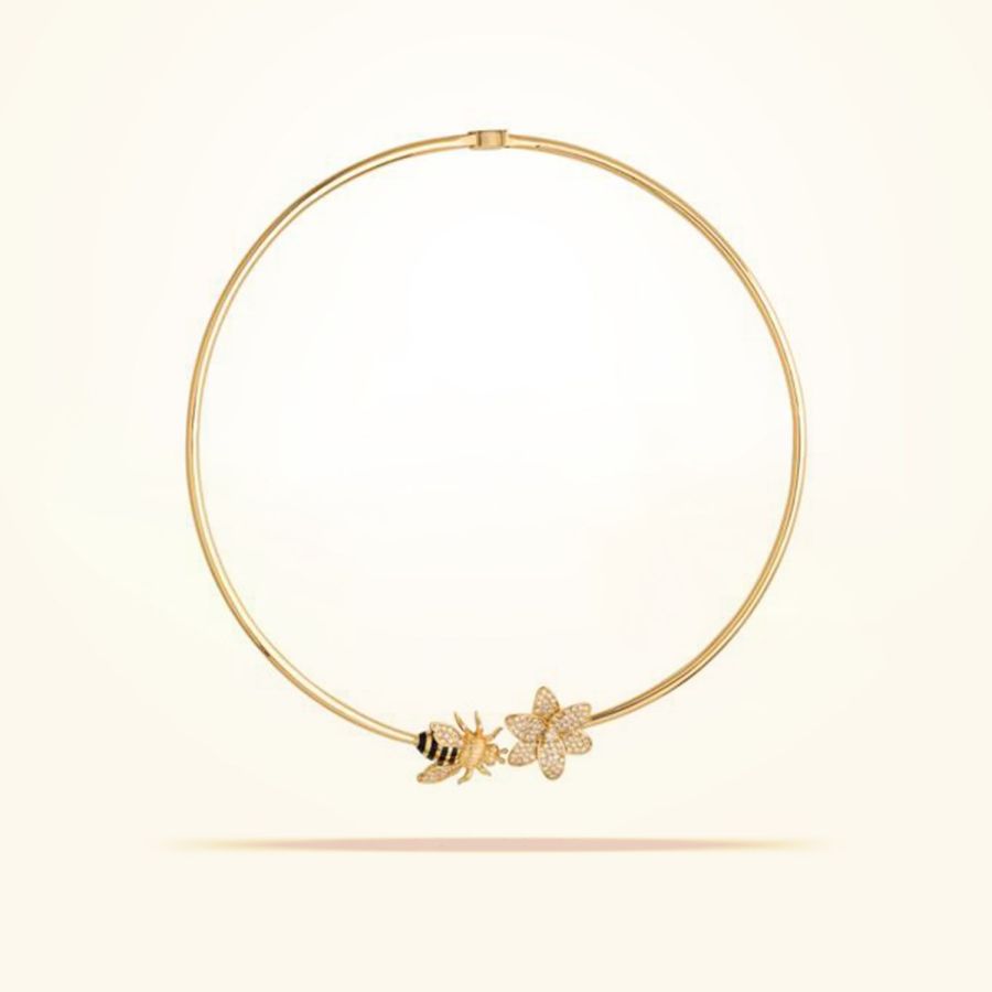 Large Sized Honeybee Necklace, Diamond, Yellow Gold 18k