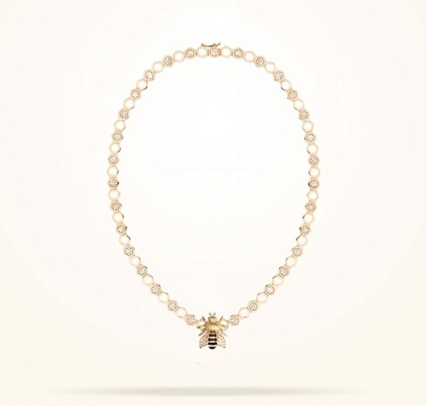 MARVVA - Large Sized Honeybee Necklace, Diamond, Yellow Gold 18k