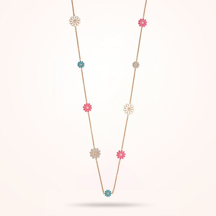 Multi-Sized Daisy Les Jardins Double Sided Necklace, Diamond, Rose Gold 18K