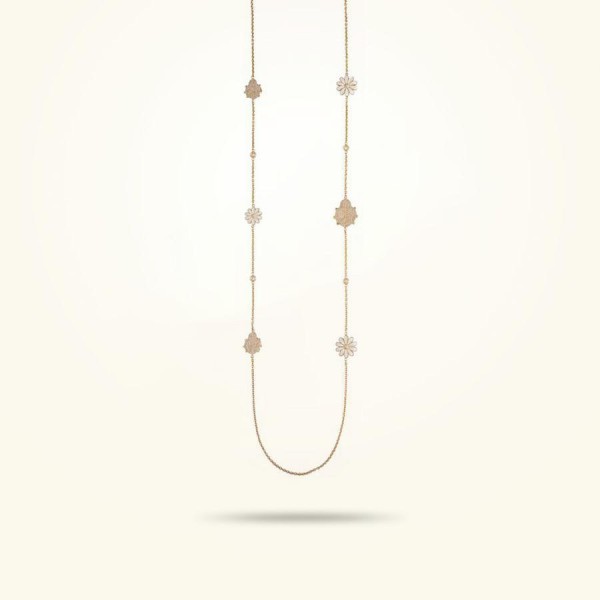 Multi-Sized Ladybug Necklace with Multi-Sized Daises Necklace, Diamond, Yellow Gold 18k - Thumbnail