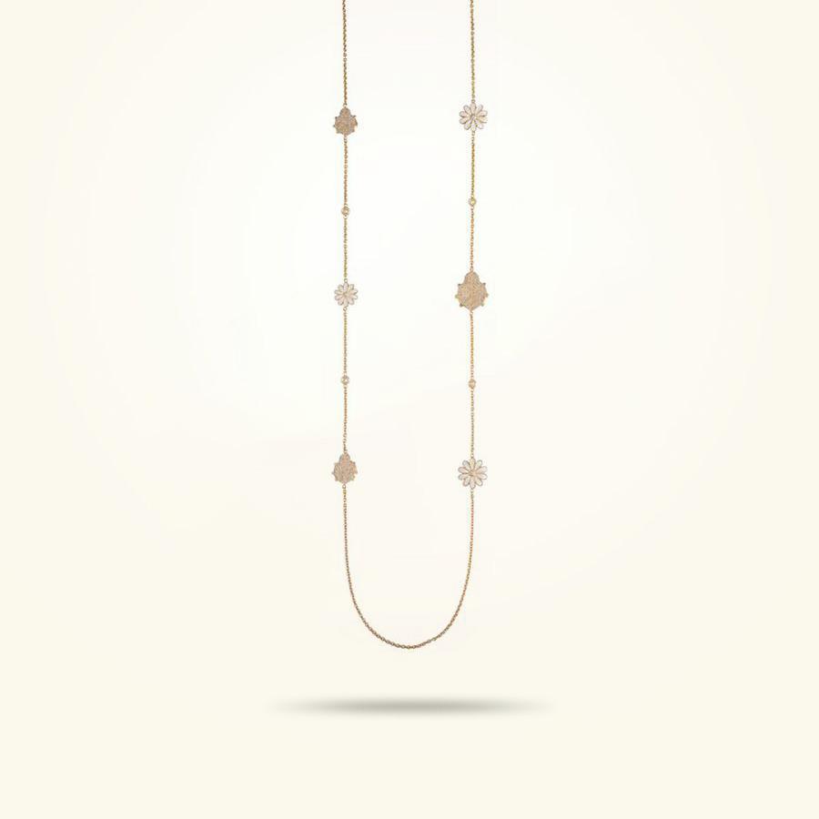 Multi-Sized Ladybug Necklace with Multi-Sized Daises Necklace, Diamond, Yellow Gold 18k