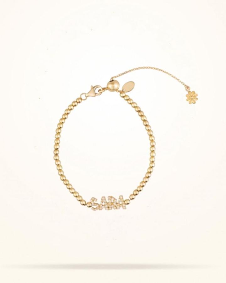 Personalised Junior Name Bracelet, Diamond, Yellow Gold 18k
