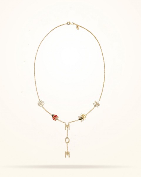 MARVVA - Personalised “MOM” Necklace with Charms, Diamond, Yellow Gold 18k