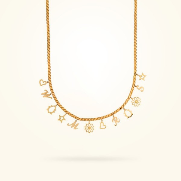 MARVVA - Personalised Necklace with Charms, Yellow Gold 18k