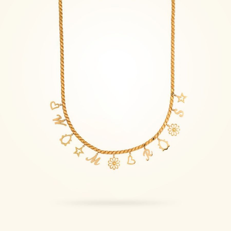Personalised Necklace with Charms, Yellow Gold 18k