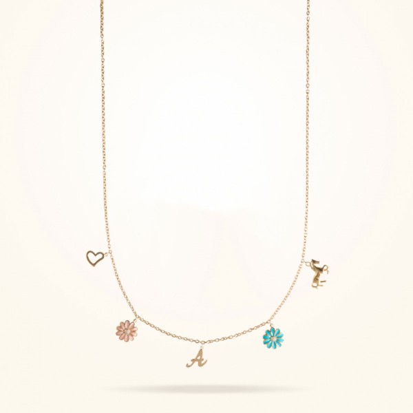 MARVVA - Personalised Junior Necklace with Charms, Diamond, Yellow Gold 18k