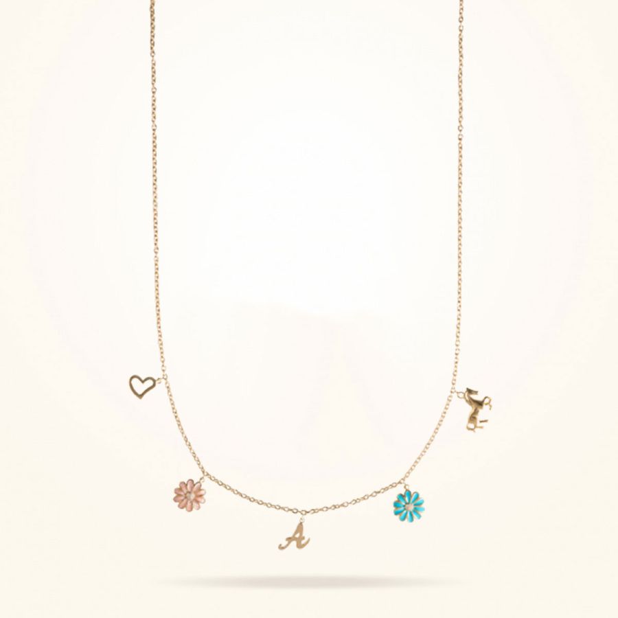 Personalised Junior Necklace with Charms, Diamond, Yellow Gold 18k