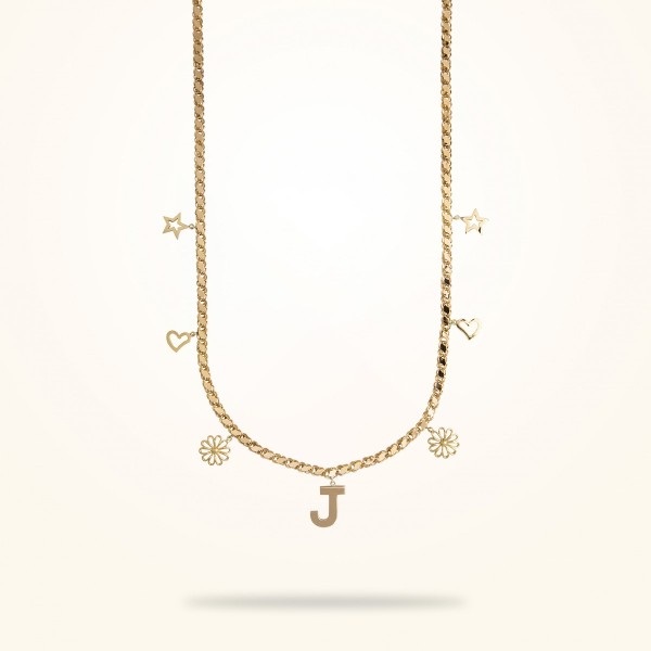 MARVVA - Personalised Necklace with Charms, Yellow Gold 18k.