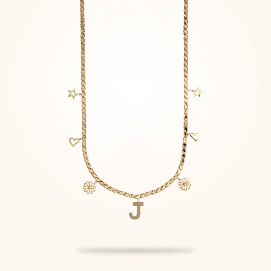 Personalised Necklace with Charms, Yellow Gold 18k.