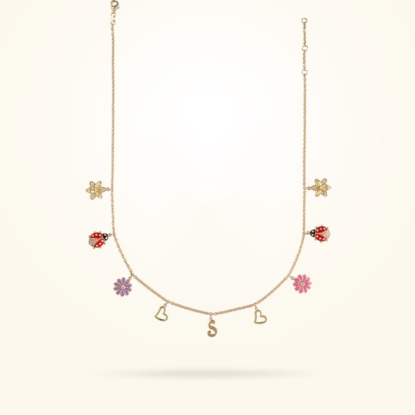 MARVVA - Personalised Junior Necklace with Marvva Collection Charms, Diamonds, Yellow Gold 18k